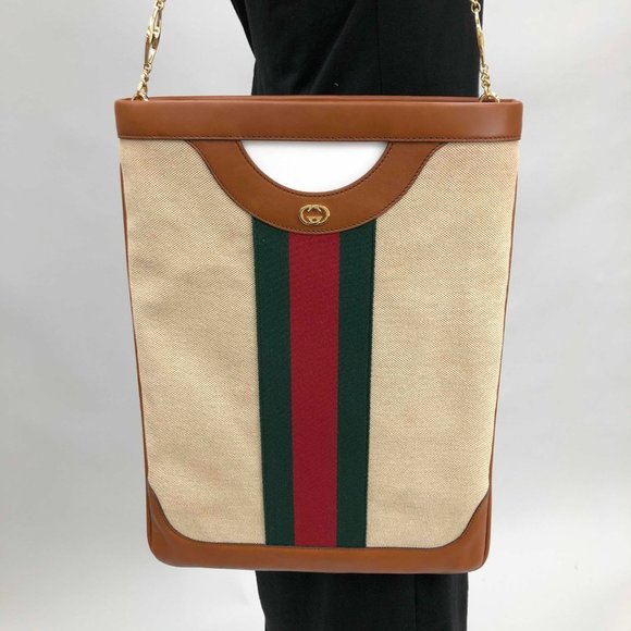 Gucci Interlocking GG Canvas Shoulder Bag with Gold Link Chain NEW W DUST BAG - Picture 3 of 5